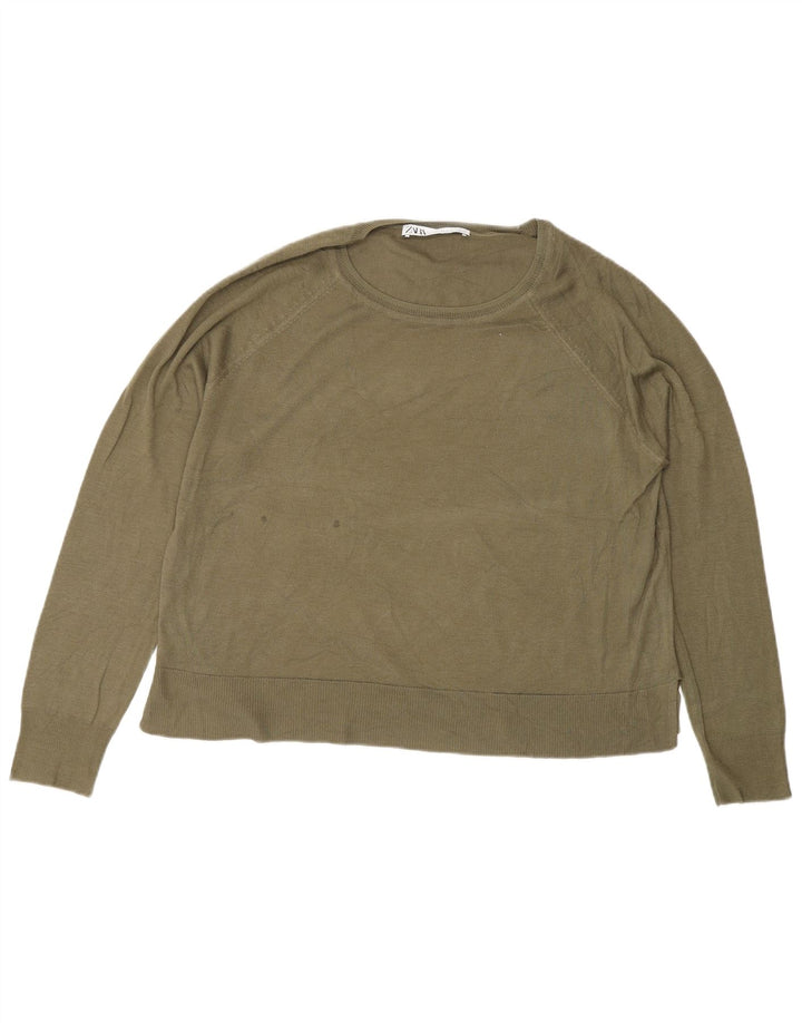 Zara Γυναικείο πουλόβερ με κανονική εφαρμογή Crew Neck Jumper UK 12 Medium Green
