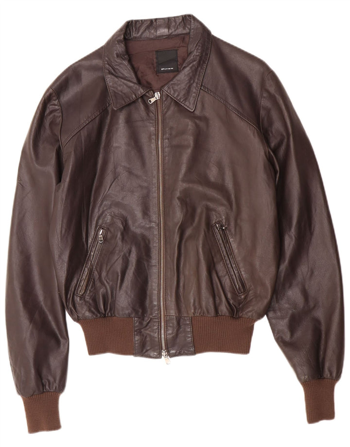 Vintage Ανδρικό Bomber Leather Jacket UK 38 Medium Brown Δερμάτινο