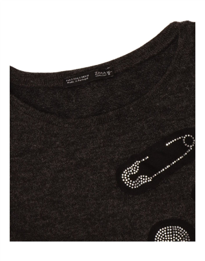 Zara Γυναικείο τοπ μακρυμάνικο Crop Graphic UK 10 Small Grey