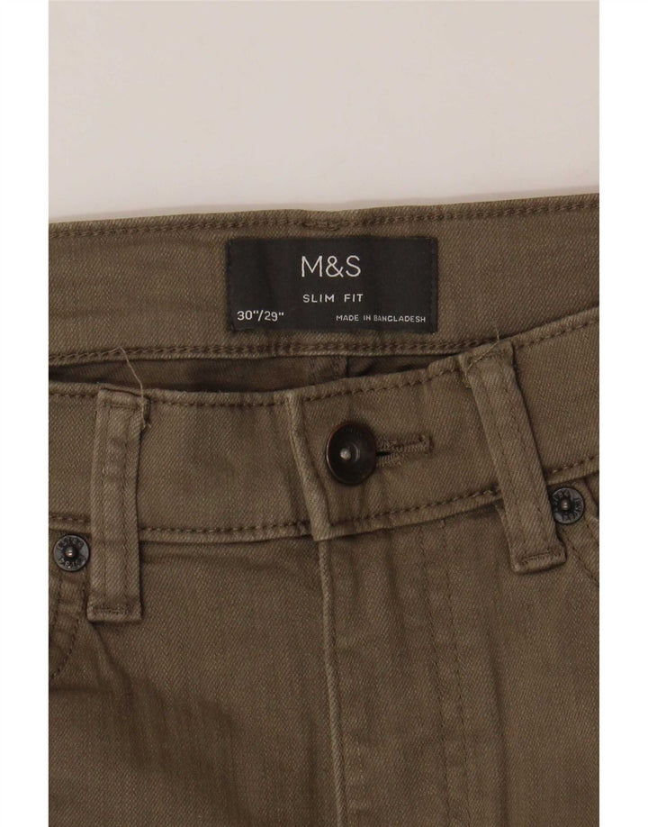 Marks & Spencer Ανδρικό Slim Jeans W30 L29 Χακί βαμβακερό