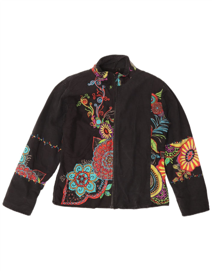 Γυναικείο Windbreaker Jacket VINTAGE UK 14 Medium Black Floral