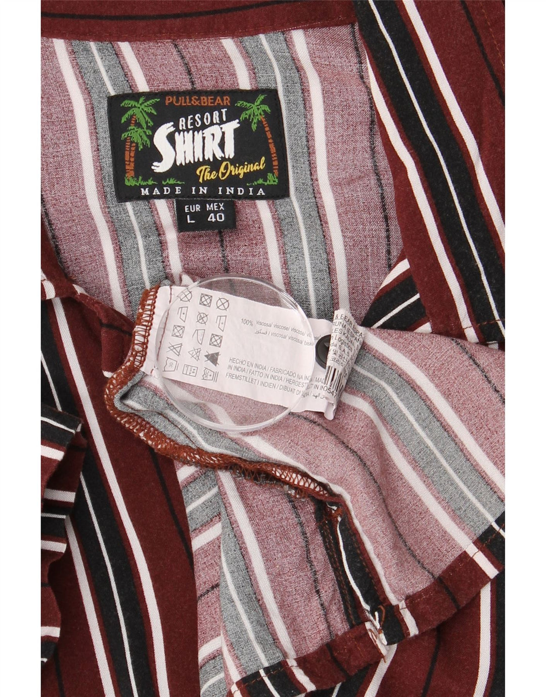PULL & BEAR Ανδρικό κοντομάνικο πουκάμισο μεγάλο μπορντό ριγέ βισκόζη