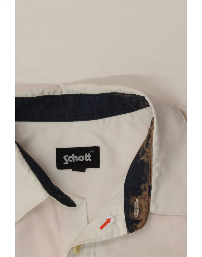 SCHOTT Mens Short Sleeve Shirt Large White Polyester Vintage Schott and Second-Hand Schott from Messina Hembry 