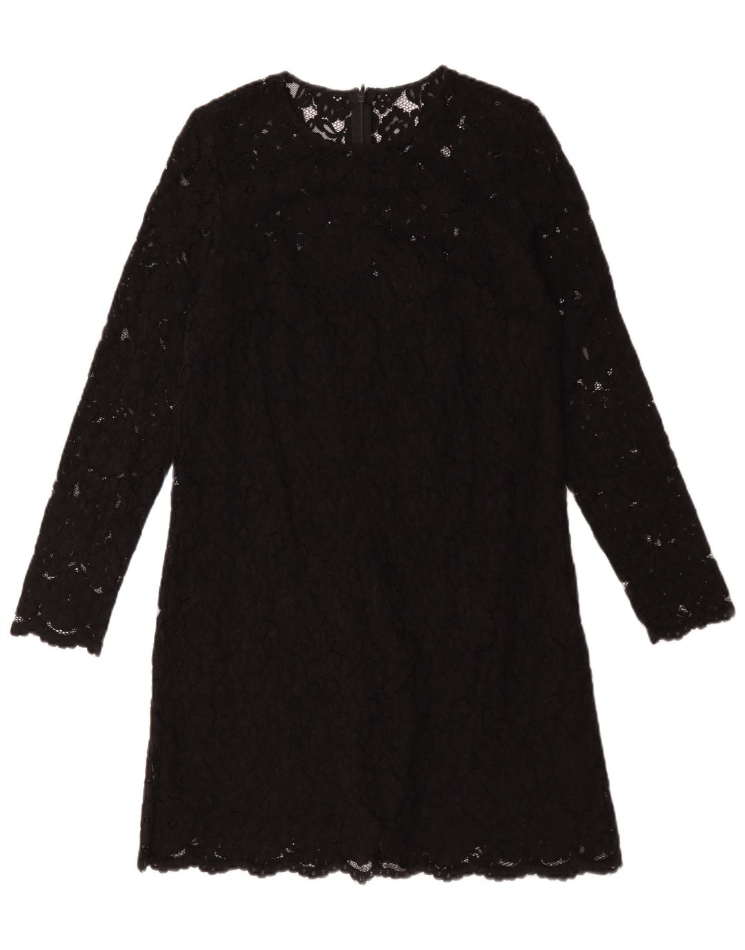 Vintage γυναικείο μακρυμάνικο φόρεμα Shift UK 12 Medium Black Floral Polyester