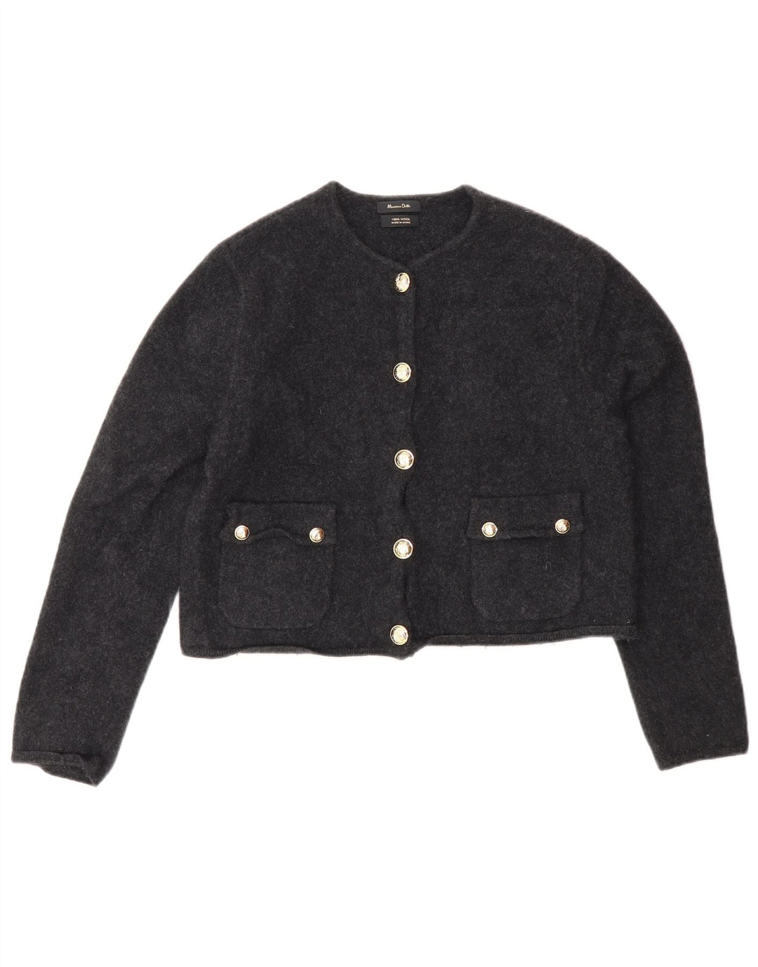 Massimo Dutti Γυναικείο πουλόβερ Crop Cardigan UK 12 Μεσαίο γκρι μαλλί