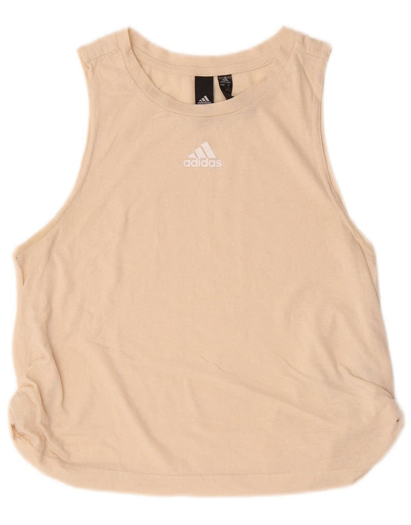 Adidas Womens Crop Graphic T-Shirt Top UK 10 Small Beige Cotton