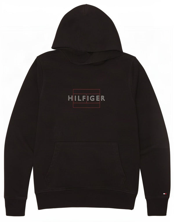 Tommy Hilfiger Ανδρικό γραφικό μπλουζάκι με κουκούλα μικρό μαύρο βαμβακερό