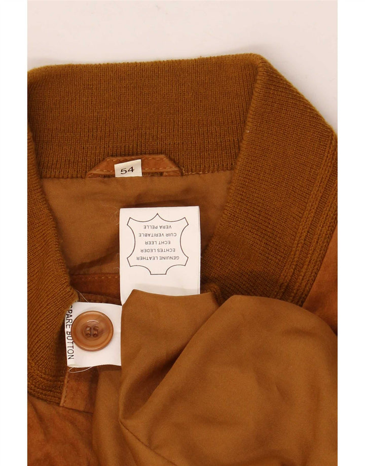 Vintage Ανδρικό Suede Bomber Jacket IT 54 2XL Καφέ Δερμάτινο