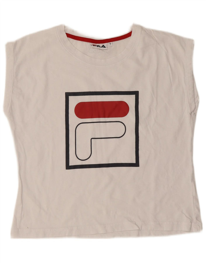 Fila Γυναικείο γραφικό T-Shirt Top UK 10 Small White