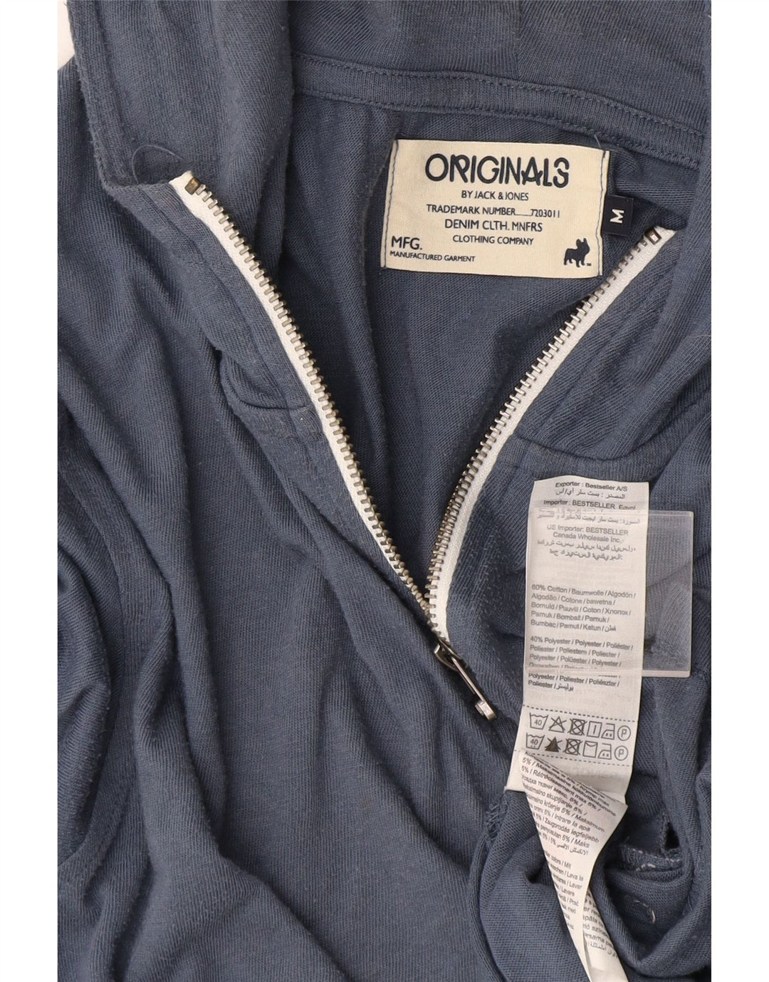 Ανδρικό πουλόβερ Jack & Jones με φερμουάρ με κουκούλα μεσαίου μπλε βαμβακερό
