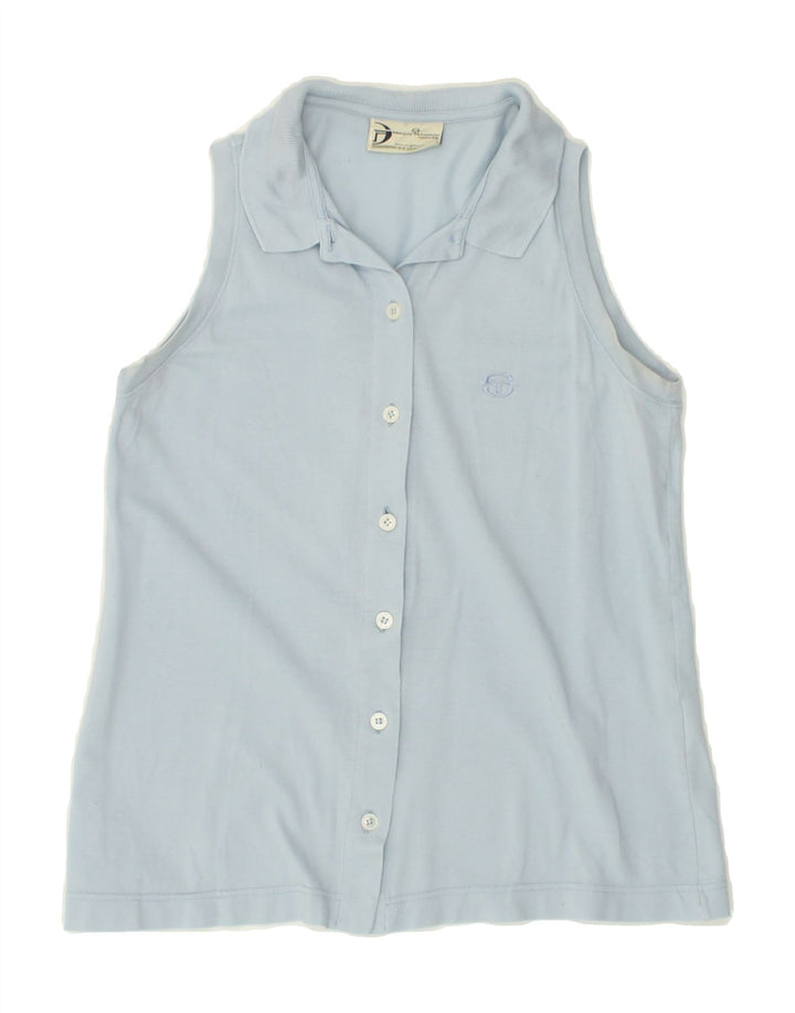 SERGIO TACCHINI Womens Sleeveless Shirt Blouse IT 40 Small Blue Cotton Vintage Sergio Tacchini and Second-Hand Sergio Tacchini from Messina Hembry 