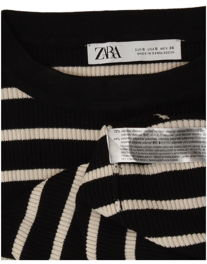 Zara Γυναικείο τοπ μακρυμάνικο UK 10 Μικρή μαύρη ριγέ βισκόζη