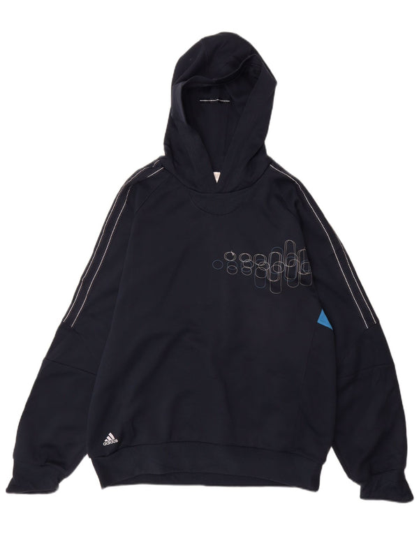 Adidas Mens Climalite Hoodie Jumper UK 42/44 Large Navy Blue Colorblock