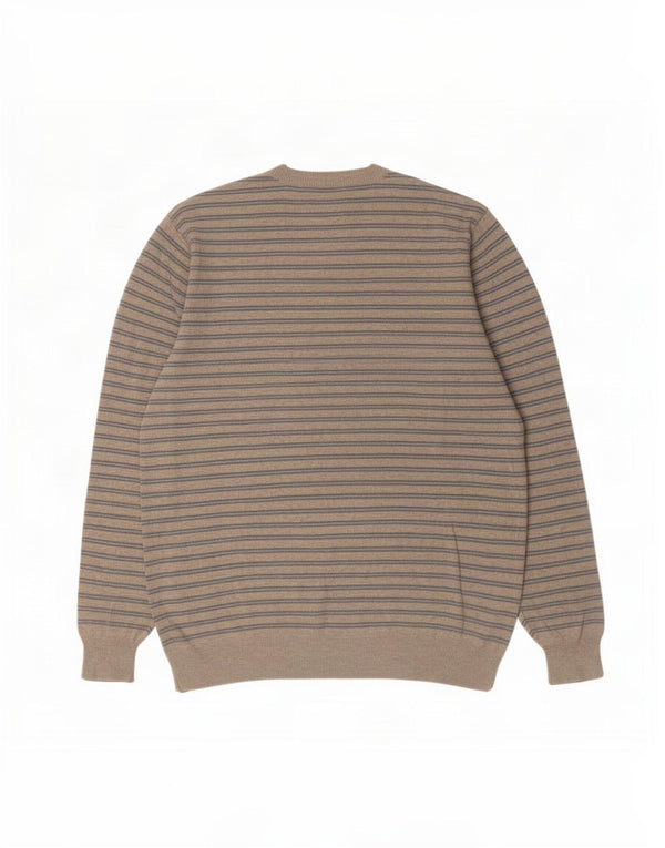 Ανδρικό πουλόβερ Marks & Spencer Blue Harbor με λαιμόκοψη με λαιμόκοψη σε μεγάλο μπεζ ριγέ