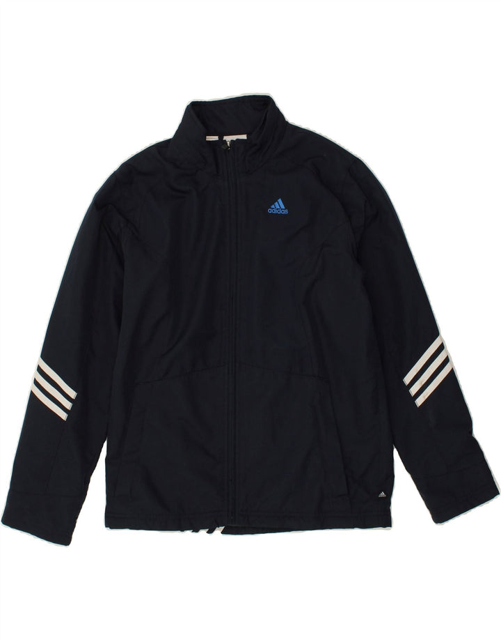 ADIDAS Boys Windbreaker Jacket 11-12 Years Navy Blue Striped Polyester | Vintage Adidas | Thrift | Second-Hand Adidas | Used Clothing | Messina Hembry 