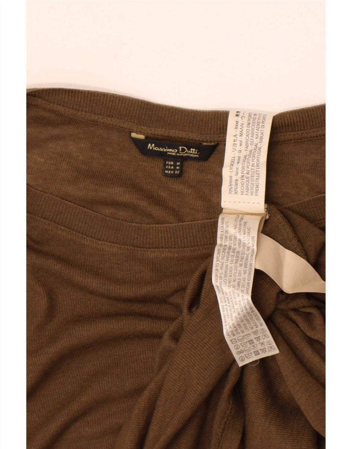 Massimo Dutti Γυναικείο πουλόβερ με λαιμόκαυστο UK 14 Medium Khaki Lyocell