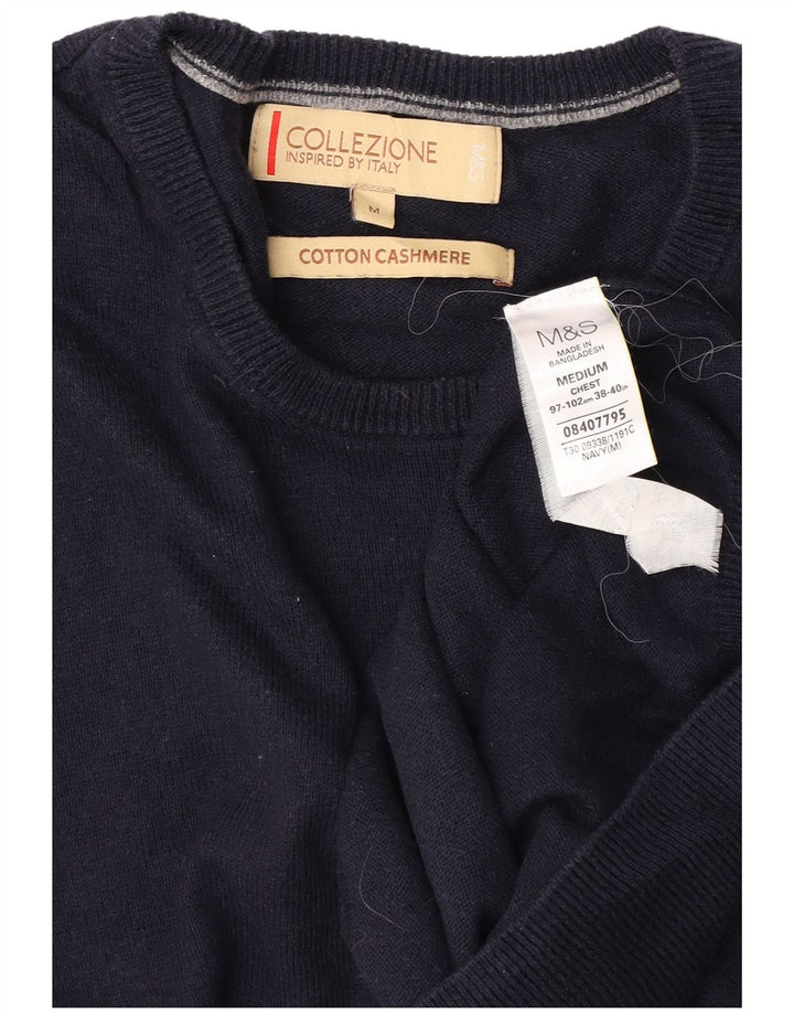 Marks & Spencer Ανδρικό πουλόβερ με λαιμόκοψη μεσαίου μπλε βαμβακερό