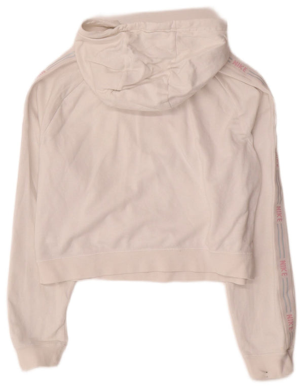 Γυναικεία NIKE Oversized Graphic Crop Hoodie Jumper UK 10 Small White