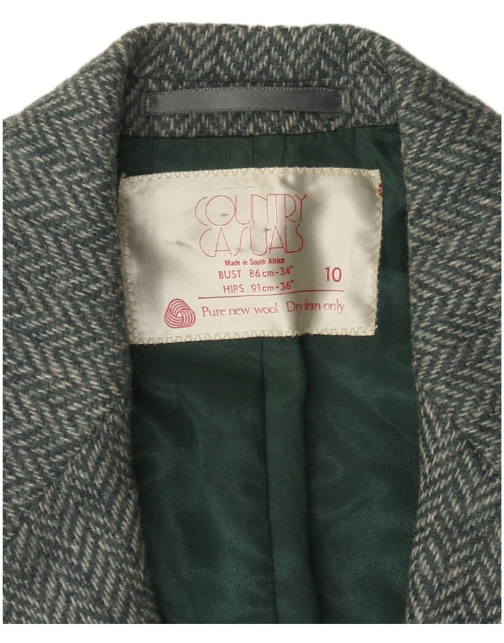 COUNTRY CASUAL Womens 2 Button Blazer Jacket UK 10 Small Green Herringbone