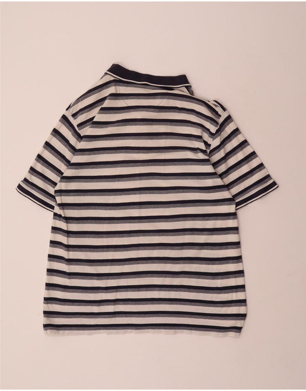 JAMES PRINGLE Mens Polo Shirt Large Navy Blue Striped Cotton