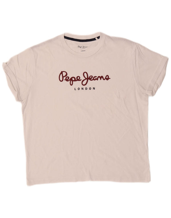 PEPE JEANS Womens Regular Graphic T-Shirt Top UK 10 Small White