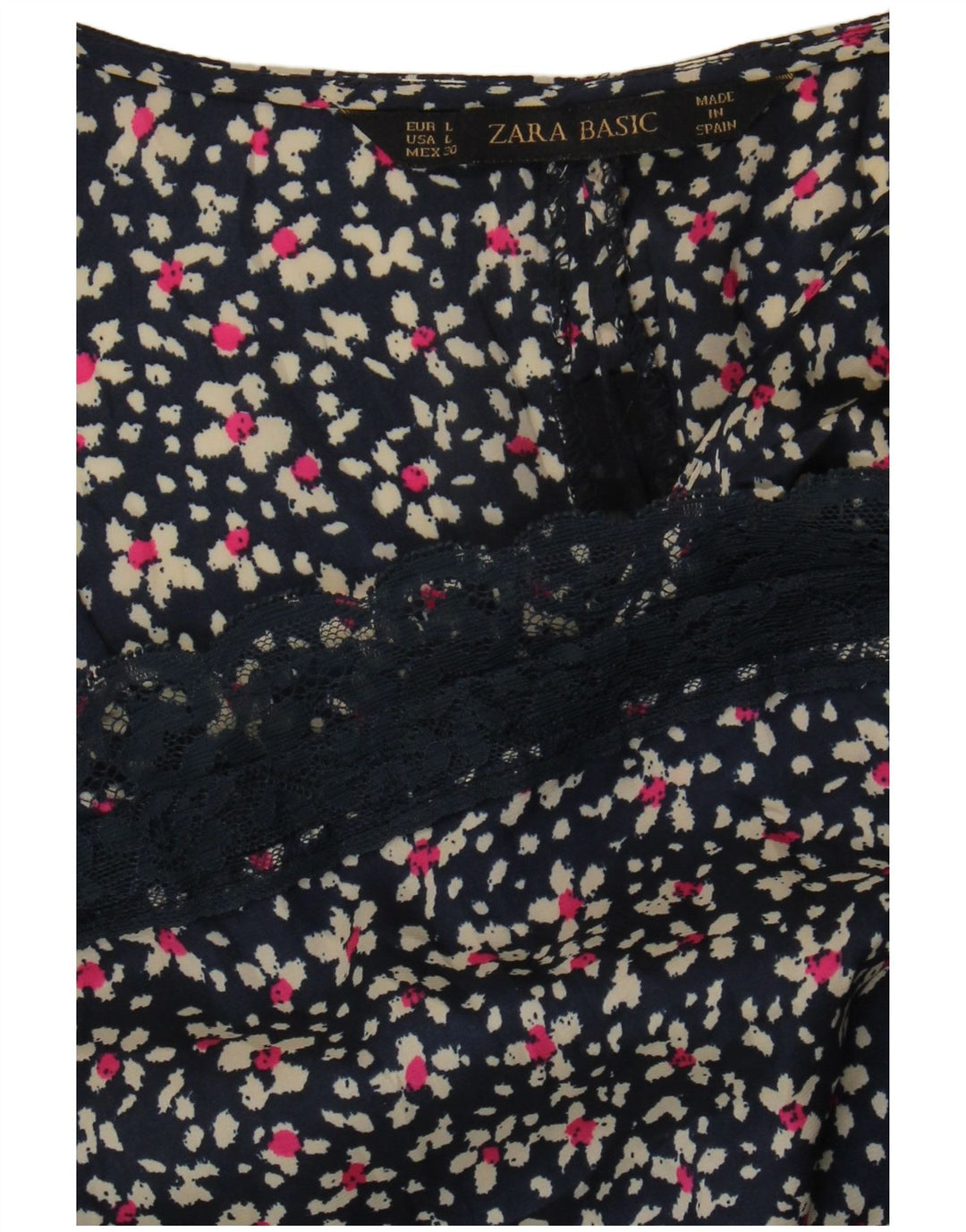 Γυναικεία μπλούζα ZARA Top UK 16 Large Navy Blue Floral