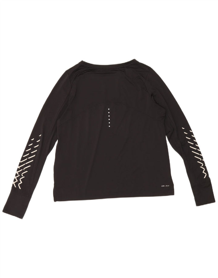 Γυναικείο Nike Dri Fit Graphic Top μακριά μανίκια UK 14 Μεσαίο μαύρο πολυεστέρα