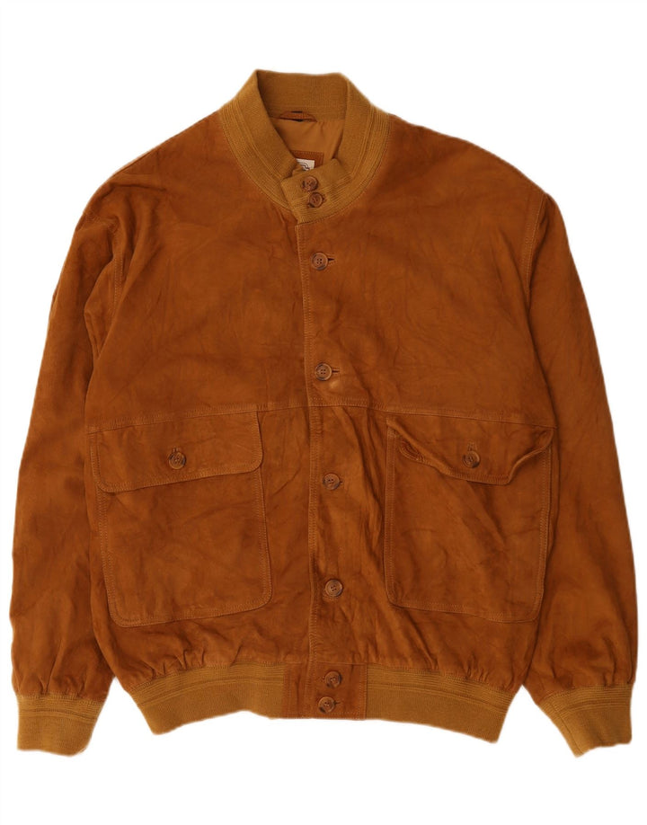Vintage Ανδρικό Suede Bomber Jacket IT 56 3XL Καφέ Δερμάτινο