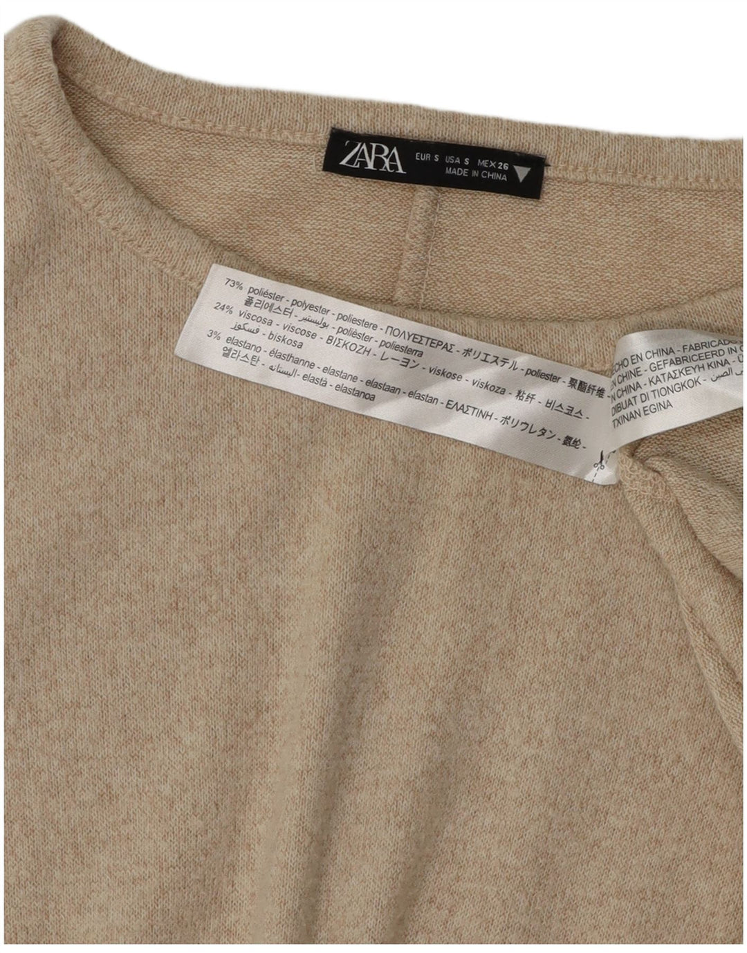 ZARA Womens Long Sleeve A-Line Dress UK 10 Small Beige Polyester