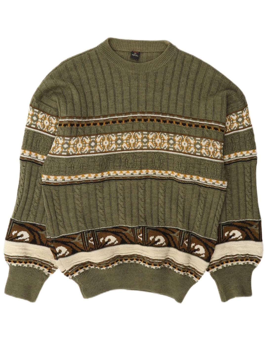 Vintage ανδρικό πουλόβερ με λαιμόκοψη Medium Green Fair Isle