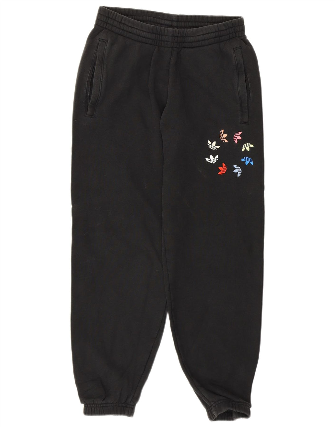 Γυναικεία αθλητική φόρμα ADIDAS γραφικά παντελόνια Joggers UK 8 Small Black Cotton
