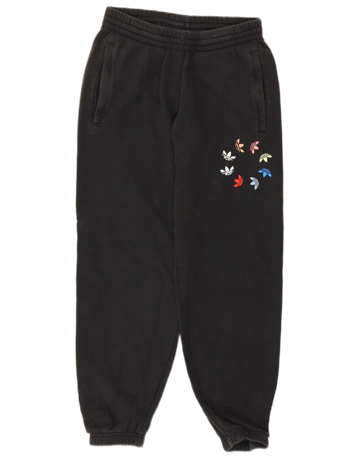 Γυναικεία αθλητική φόρμα ADIDAS γραφικά παντελόνια Joggers UK 8 Small Black Cotton