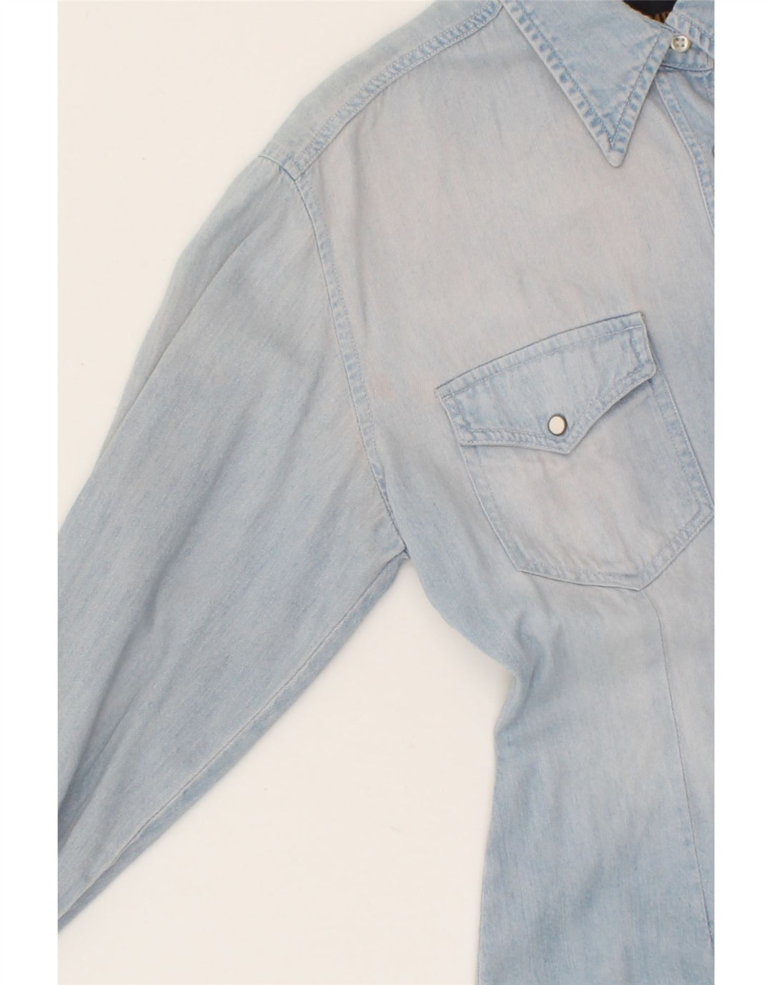 WAMPUM Womens Denim Shirt UK 14 Medium Blue Cotton Vintage Wampum and Second-Hand Wampum from Messina Hembry 