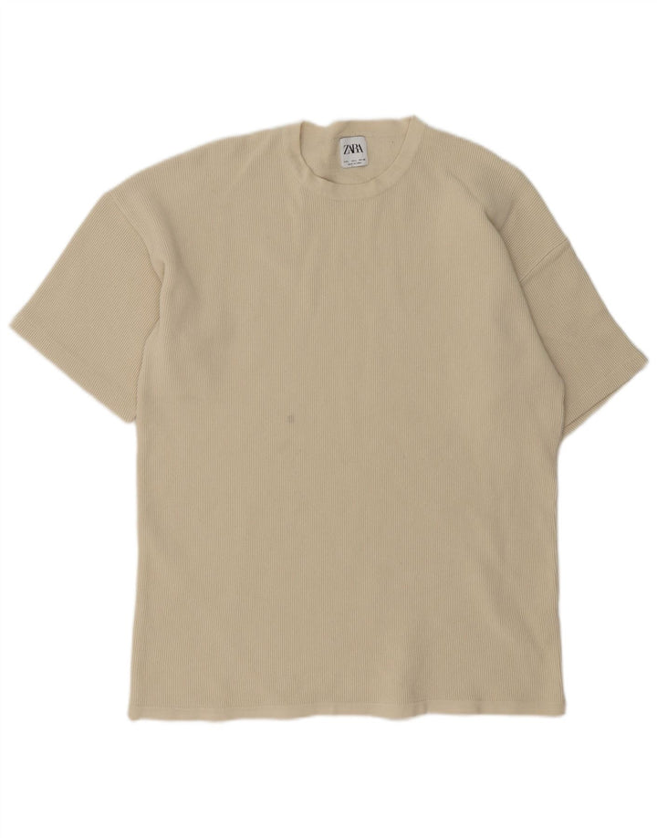Ανδρικό T-Shirt Zara Top Large Beige Βαμβακερό