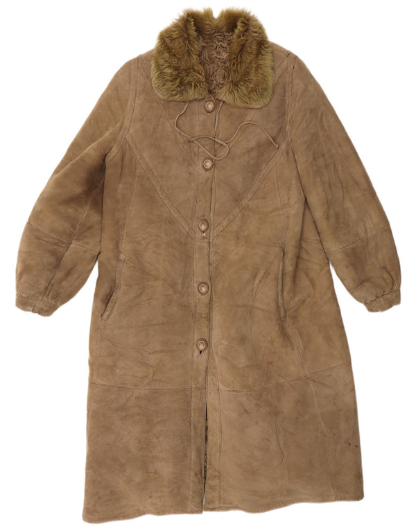 VINTAGE Γυναικείο Παλτό Shearling UK 14 Μεσαίο Καφέ