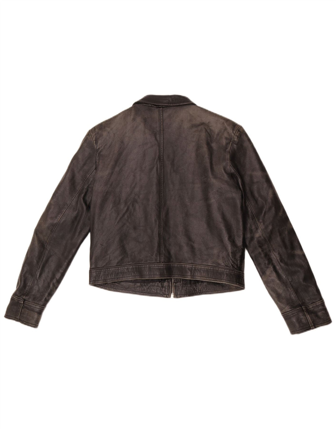 Vintage Γυναικείο Crop Δερμάτινο Μπουφάν UK 14 Medium Black Leather