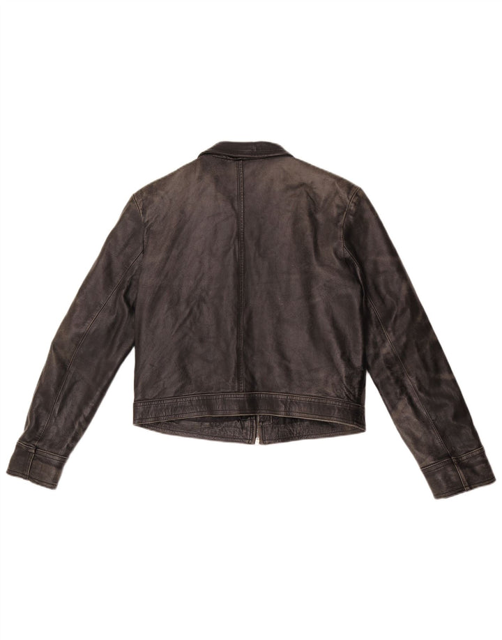 Vintage Γυναικείο Crop Δερμάτινο Μπουφάν UK 14 Medium Black Leather