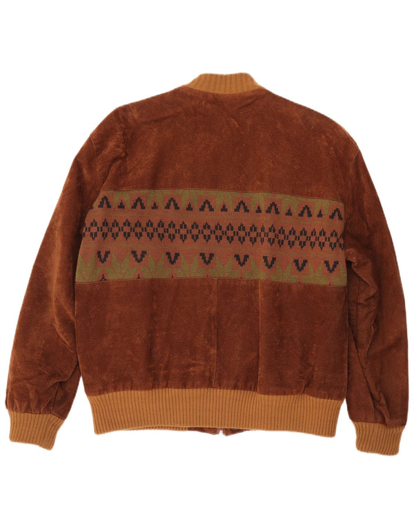 COMPAGNIE Ανδρικό Σουέντ Bomber Jacket UK 38 Medium Brown Fair Isle