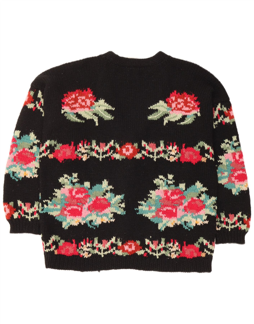 Stefanel Γυναικείο πουλόβερ με ζακέτα UK 16 Large Black Floral