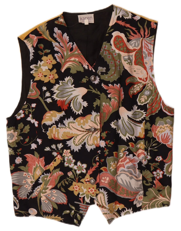 VINTAGE Γυναικείο Γιλέκο UK 14 Μέτριο Πολύχρωμο Οξικό Λουλούδι