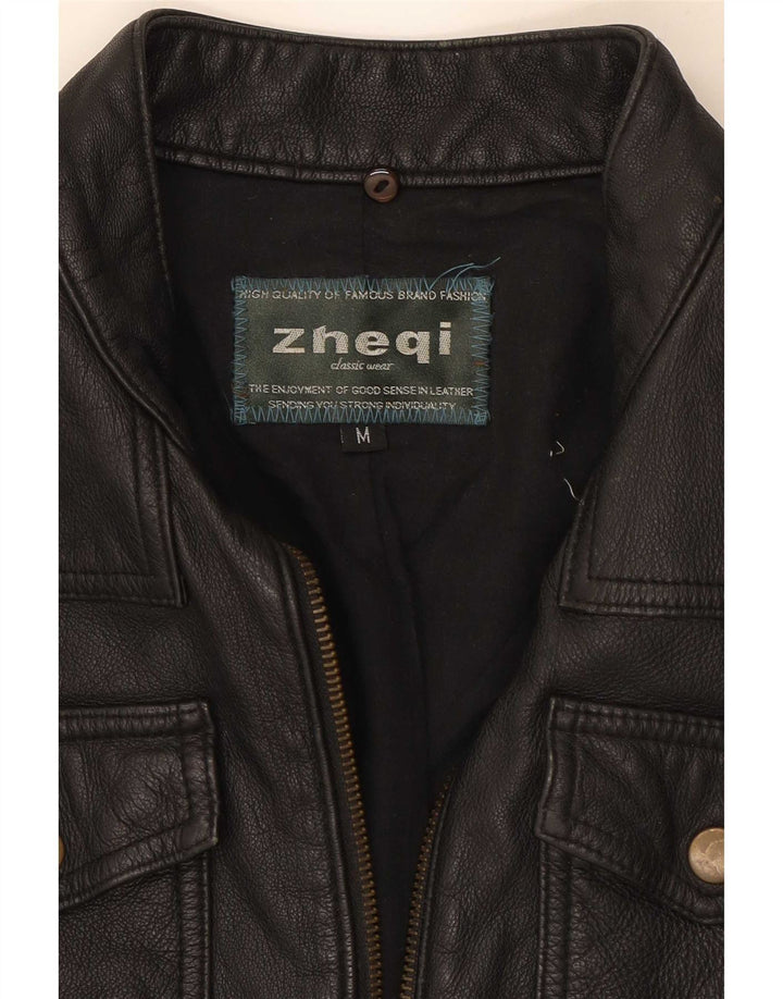 Vintage Γυναικείο Biker Δερμάτινο Μπουφάν UK 12 Medium Μαύρο