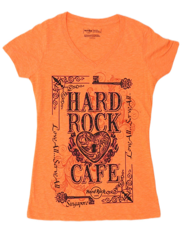 HARD ROCK CAFE Γυναικείο T-shirt Singapore Graphic Top UK 14 Medium Orange