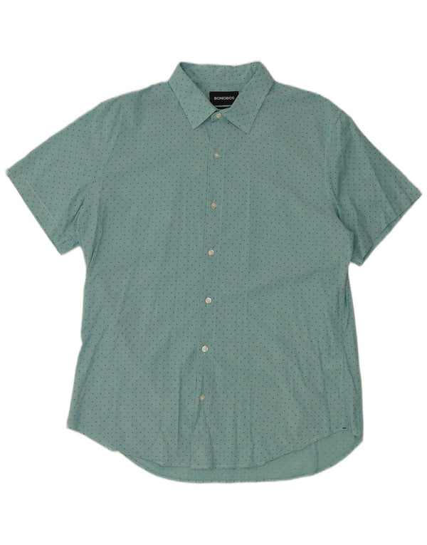 BONOBOS Ανδρικό κοντομάνικο πουκάμισο με λεπτή εφαρμογή μεγάλο μπλε βαμβακερό πουά