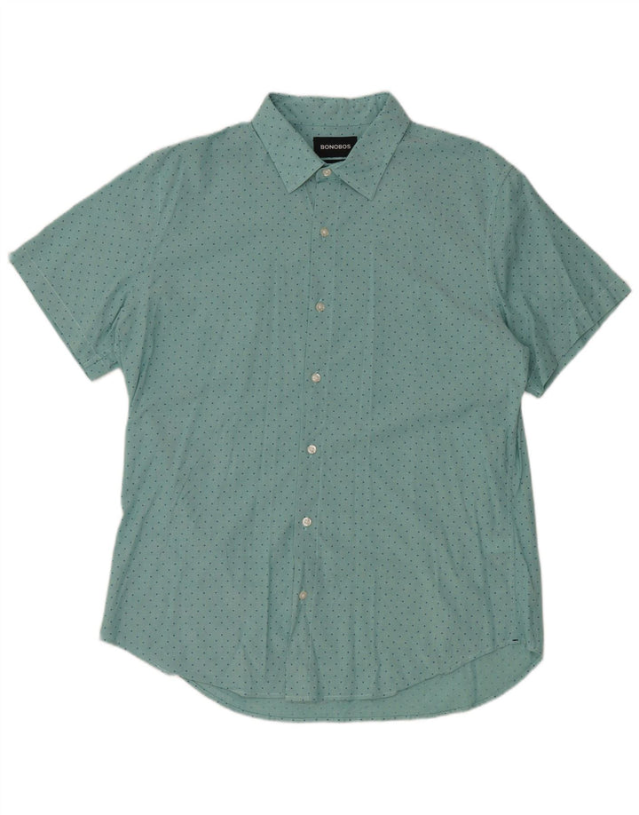 BONOBOS Ανδρικό κοντομάνικο πουκάμισο με λεπτή εφαρμογή μεγάλο μπλε βαμβακερό πουά