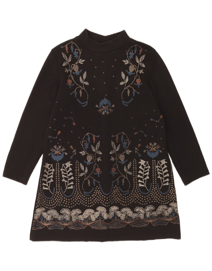 Zara Γυναικείο μακρυμάνικο φόρεμα Shift UK 14 Μεσαίο μαύρο φλοράλ πολυεστέρας