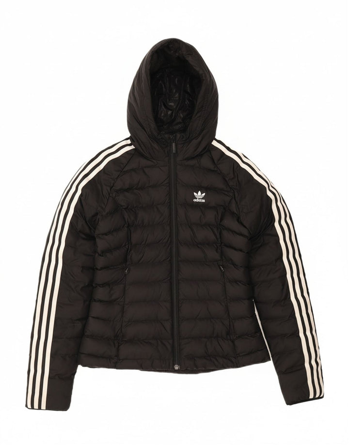 ADIDAS Womens Hooded Padded Jacket UK 8 Small Black Nylon