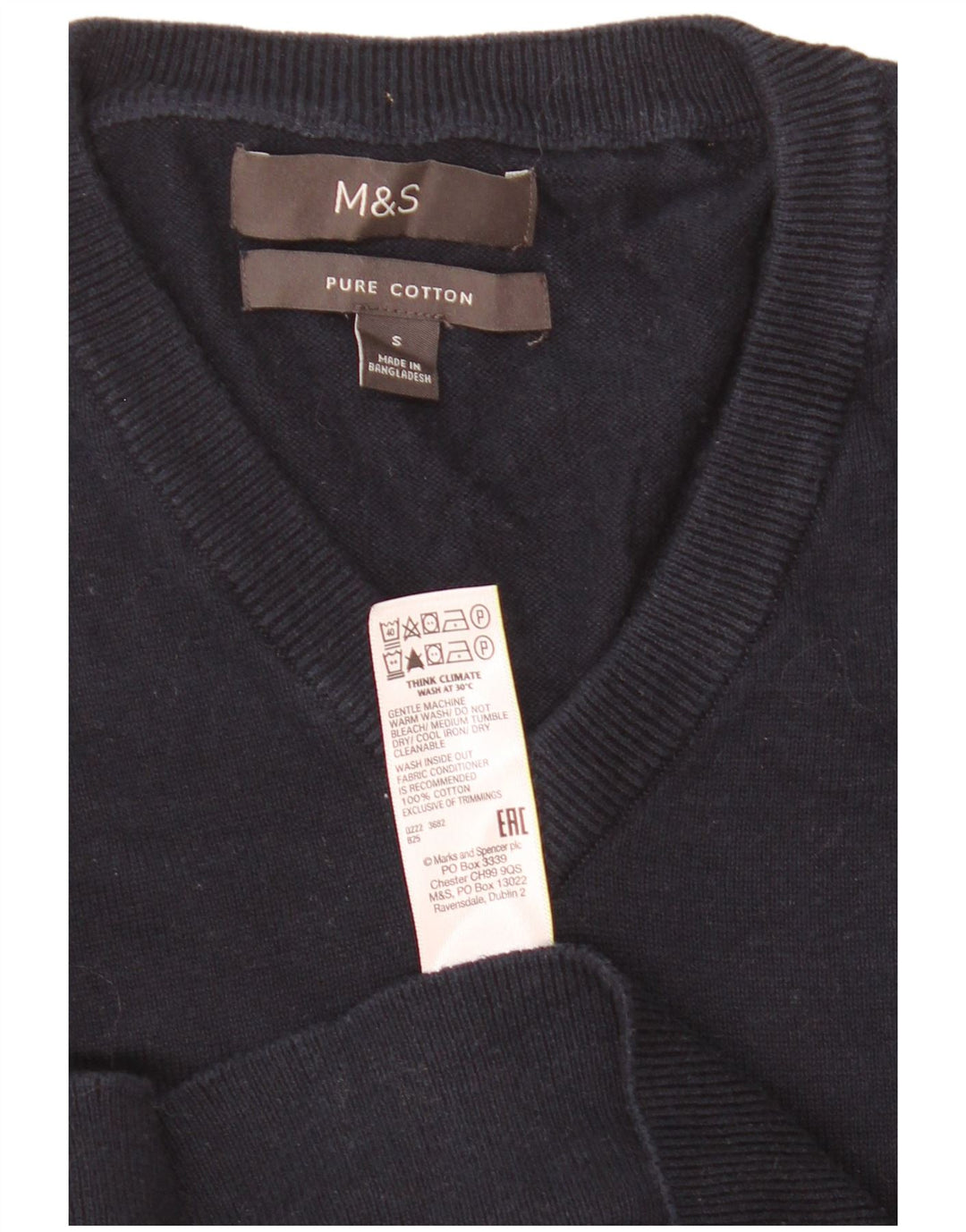 Marks & Spencer Ανδρικό πουλόβερ με λαιμόκοψη με V-λαιμόκοψη Μικρό μπλε βαμβακερό
