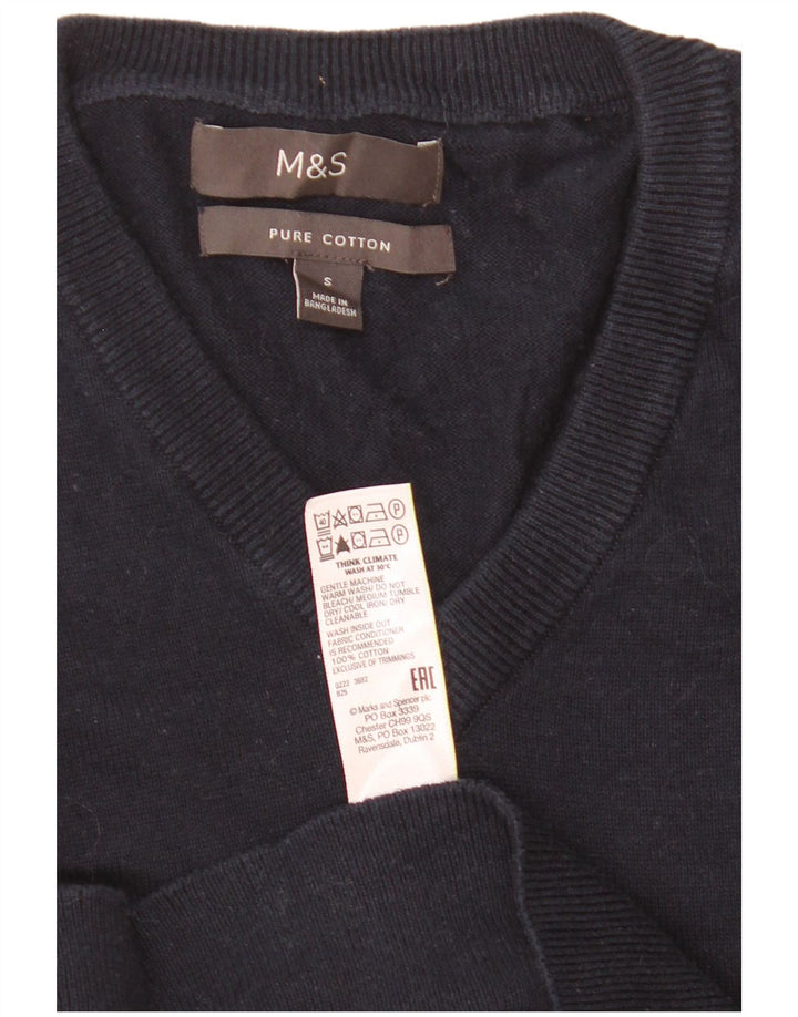Marks & Spencer Ανδρικό πουλόβερ με λαιμόκοψη με V-λαιμόκοψη Μικρό μπλε βαμβακερό