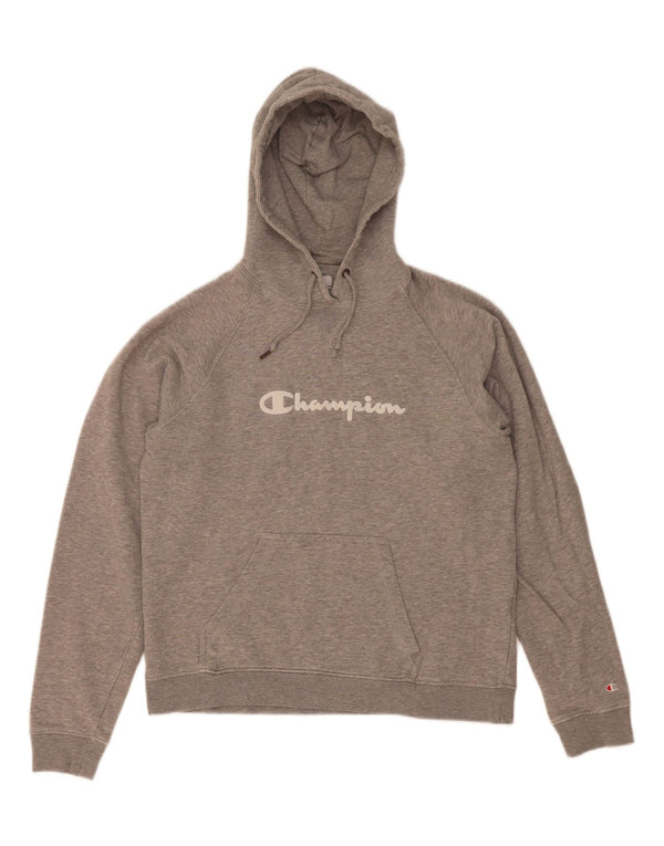 Champion Womens Graphic Hoodie Jumper UK 14 Medium Grey Cotton