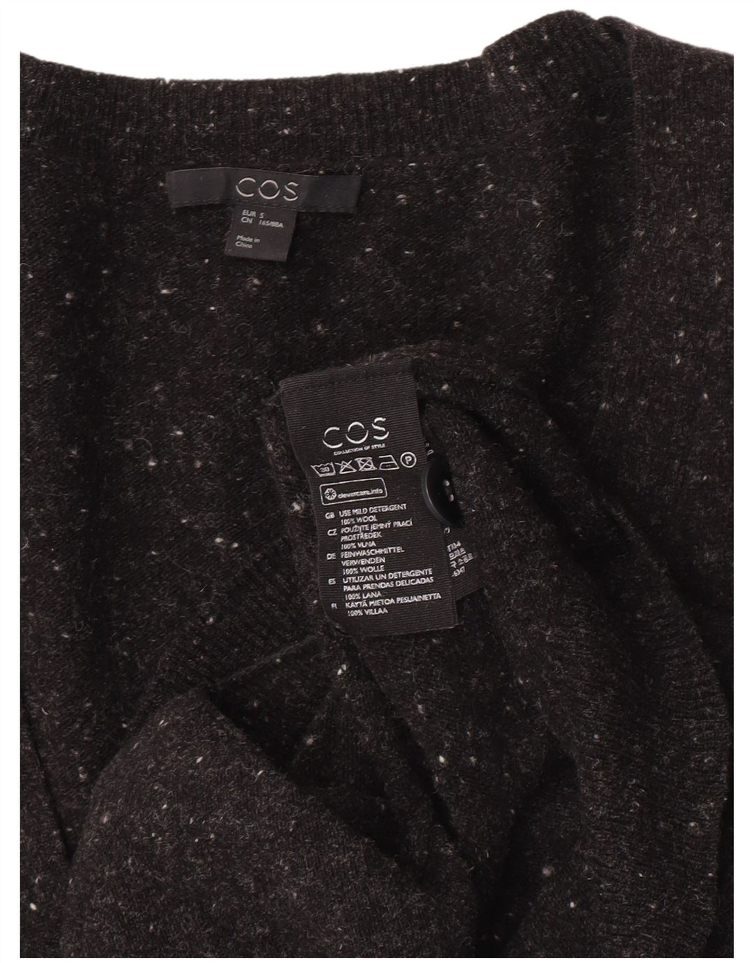 Cos Γυναικείο πουλόβερ με ζακέτα UK 10 Small Black Flecked Wool